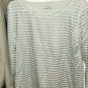 J. Crew long sleeve vintage cotton holiday tee, Medium silver & white stripes.